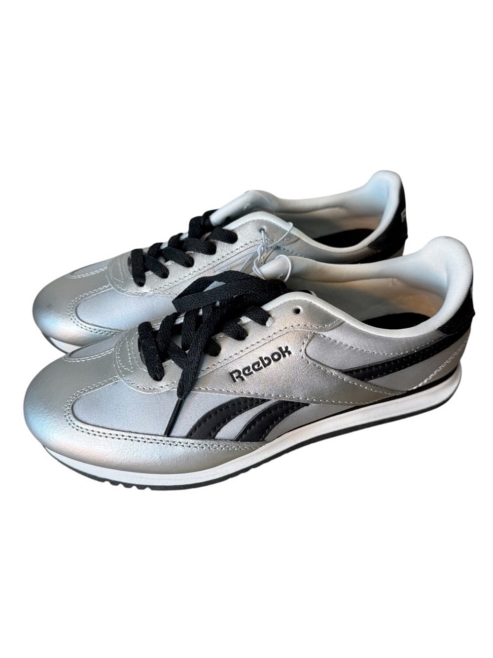 REEBOK Brand New Silver Black Fiori Stadium Sneakers Retro Classic Fit 80’s 7.5